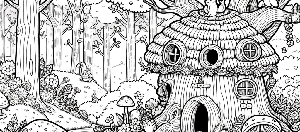 Een mooie tekening van het kabouterbos om te kleuren