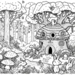Een mooie tekening van het kabouterbos om te kleuren
