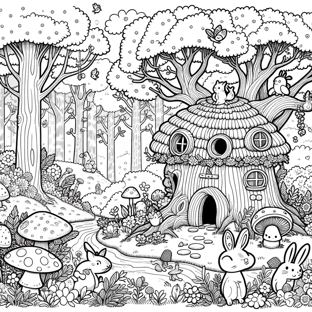 Een mooie tekening van het kabouterbos om te kleuren