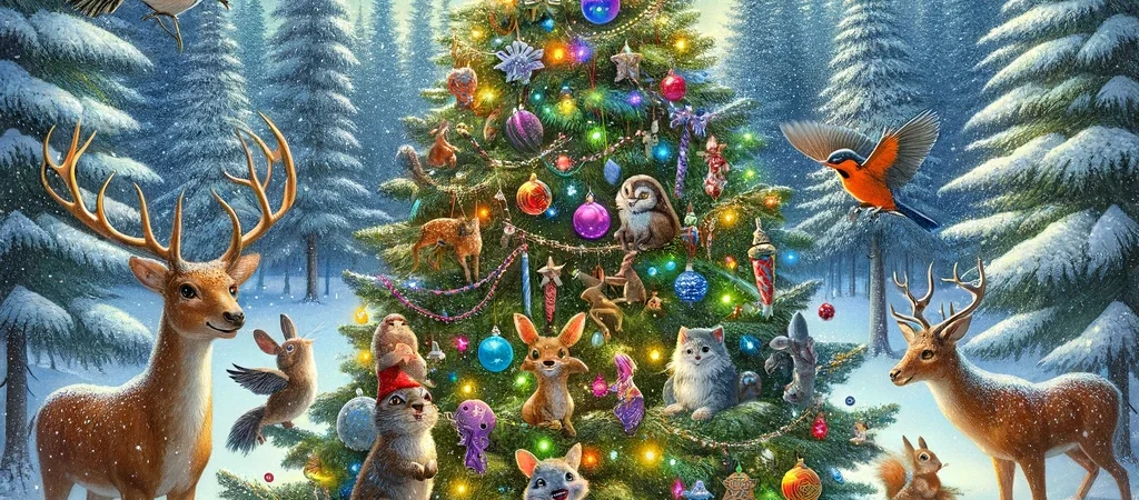 Pirrewitje en zijn vriendjes die de kerstboom versieren