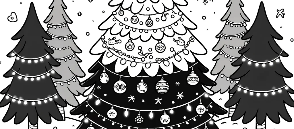 Kleurplaat van een prachtige kerstboom