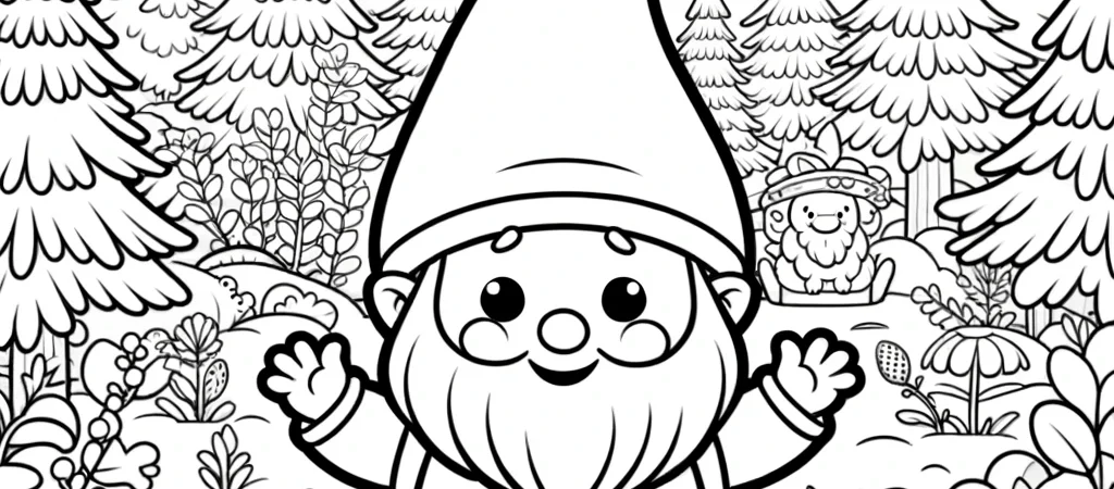 Een kleurplaat met Pirrewitje in een Noords bos