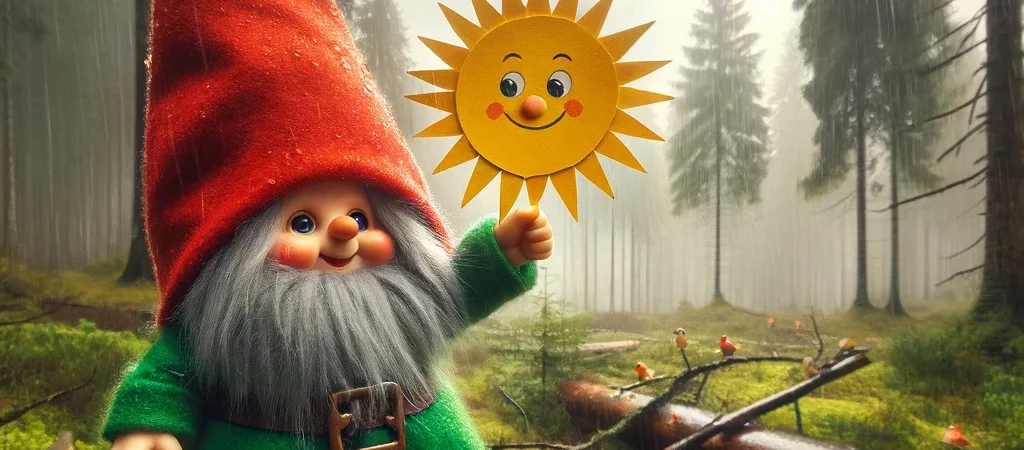 Over een grijze dag waar Pirrewitje zich in zonnetje verkleed