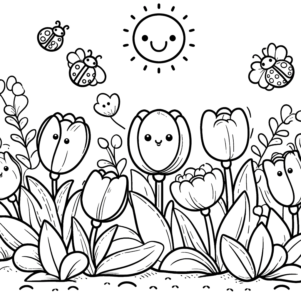 5 kleurplaatjes met lentebloemen