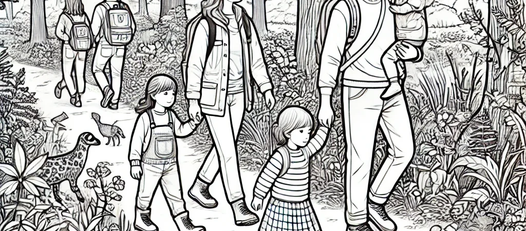 Kleurplaten met fietsen, boswandeling en vlinders