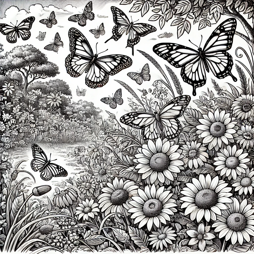 Kleurplaten met fietsen, boswandeling en vlinders