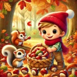 Pirrewitje raapt kastanjes in het bos