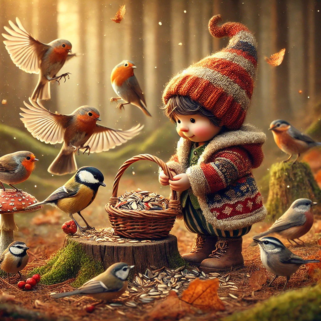 Pirrewit geeft eten aan de vogeltjes